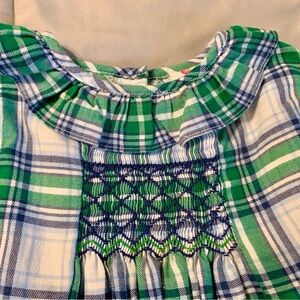 Shrimp & Grits Toddler Girl’s 2T Smocked Ruffle Soft plaid tunic Top blue green